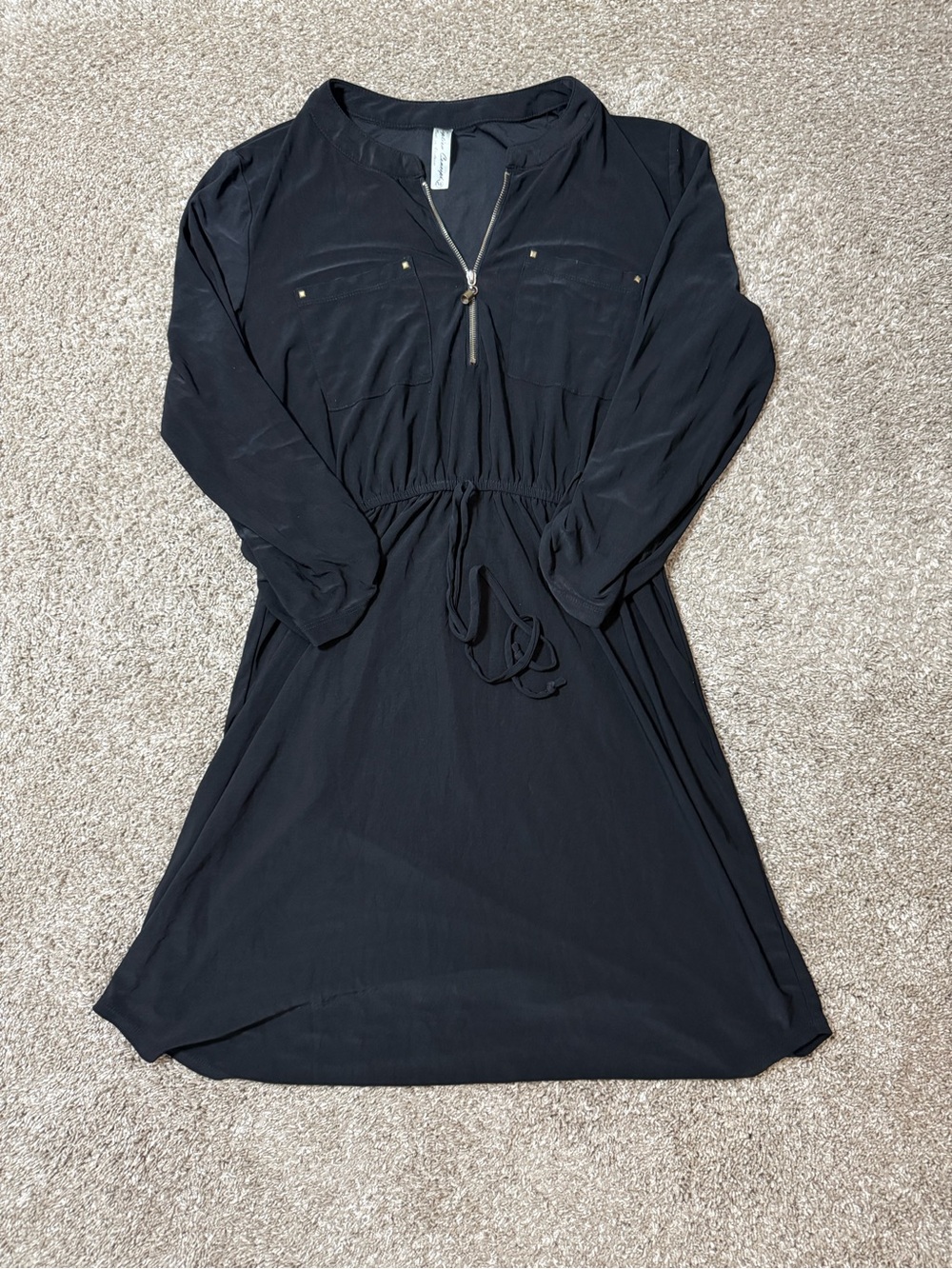 PerSeption Concept Black Long-Sleeve Drawstring Waist Dress